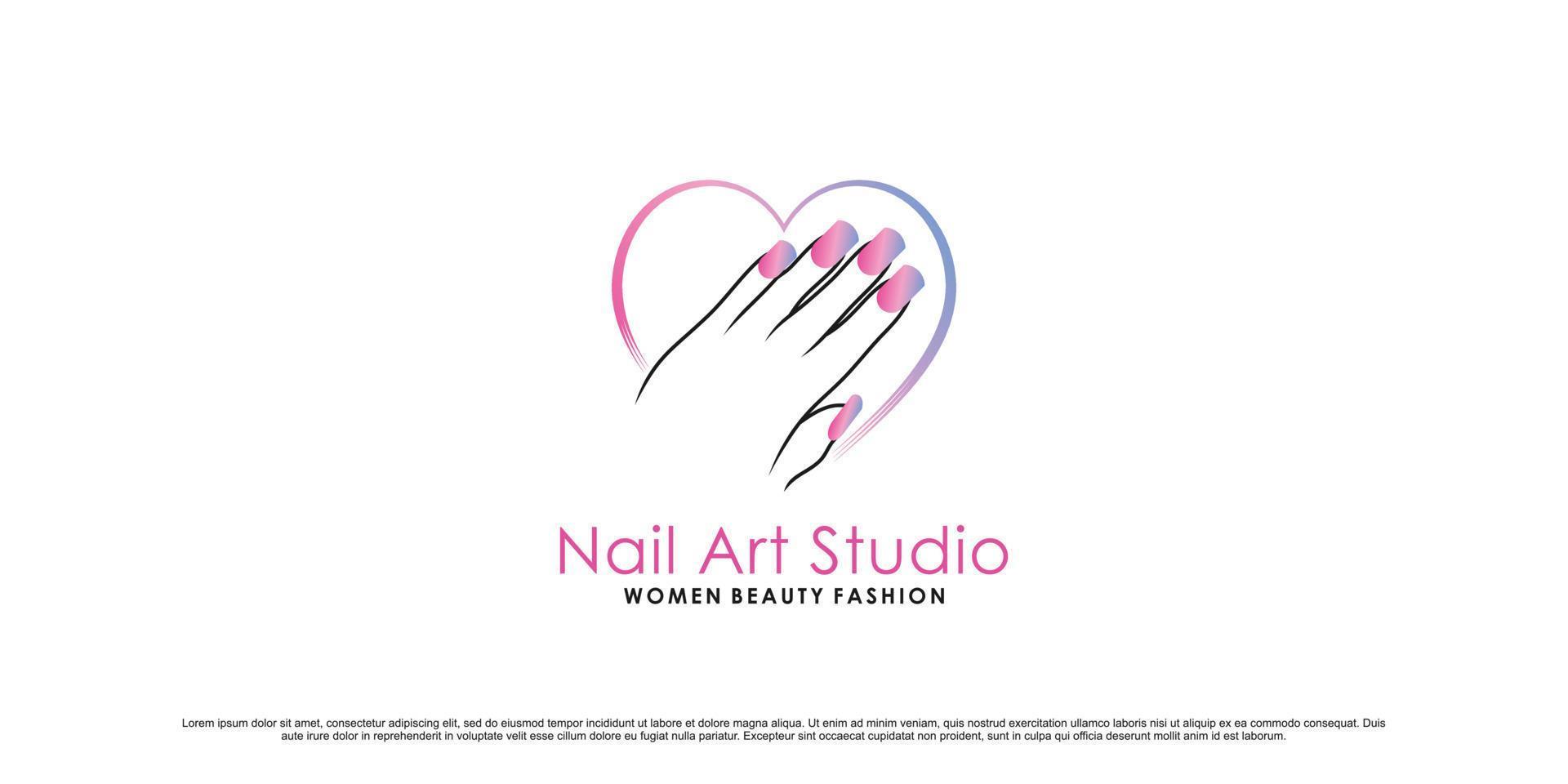 illustration de conception de logo de studio d'art d'ongle pour la beauté des femmes avec vecteur premium de concept unique