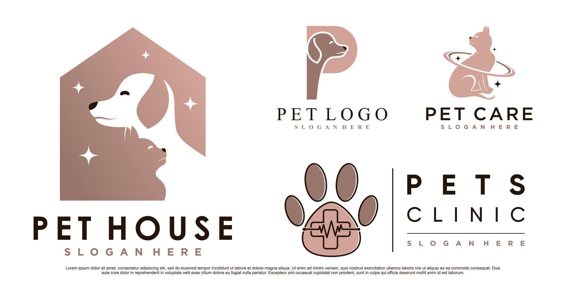 ensemble de création de logo d'animaux de compagnie pour animalerie ou clinique avec élément créatif vecteur premium