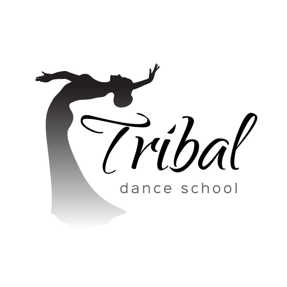 logo de danse tribale. emblème avec femme dansante pour école, festival, fête, événement, cours. vecteur