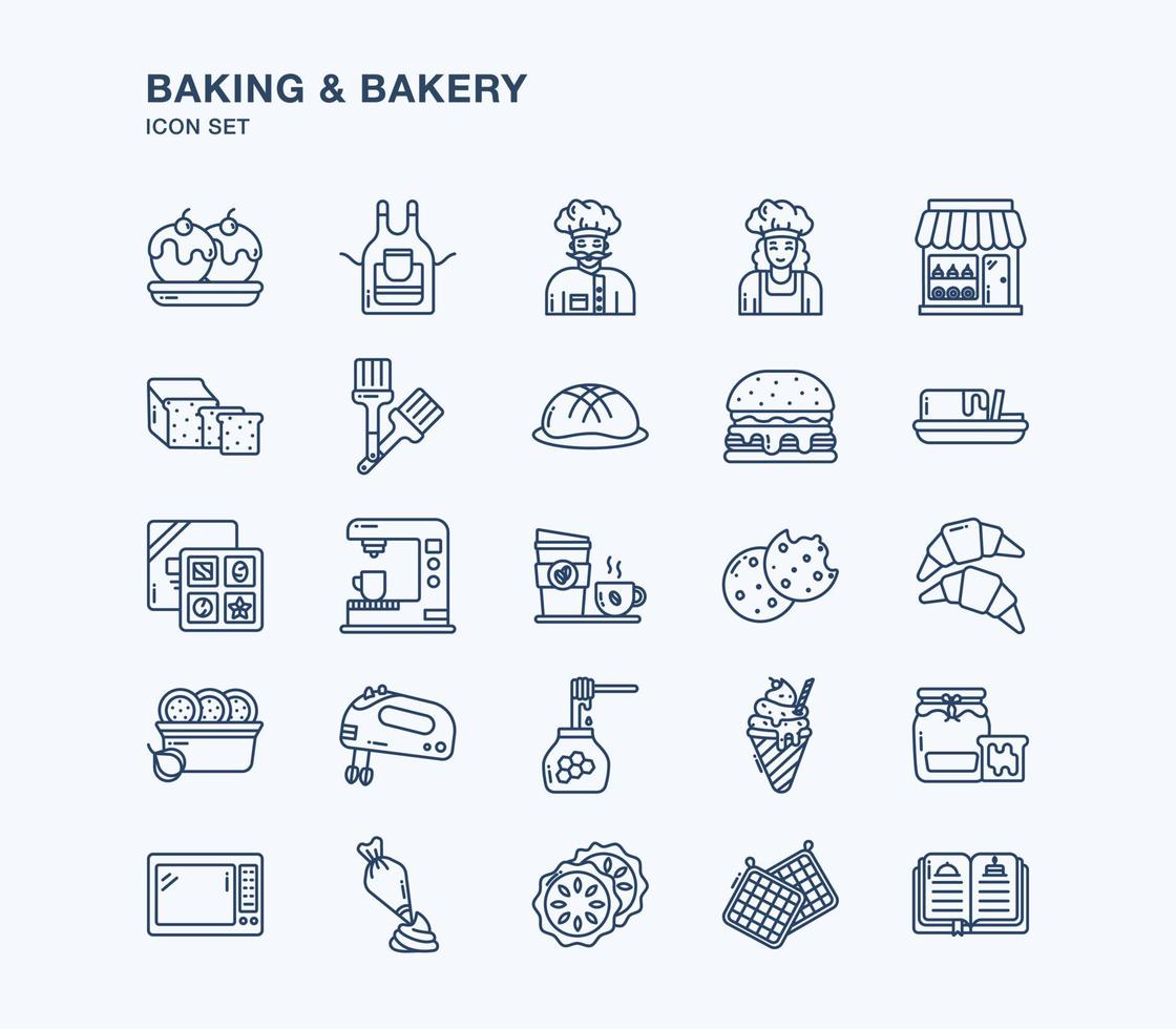 jeu d'icônes de contour de cuisson et de boulangerie vecteur