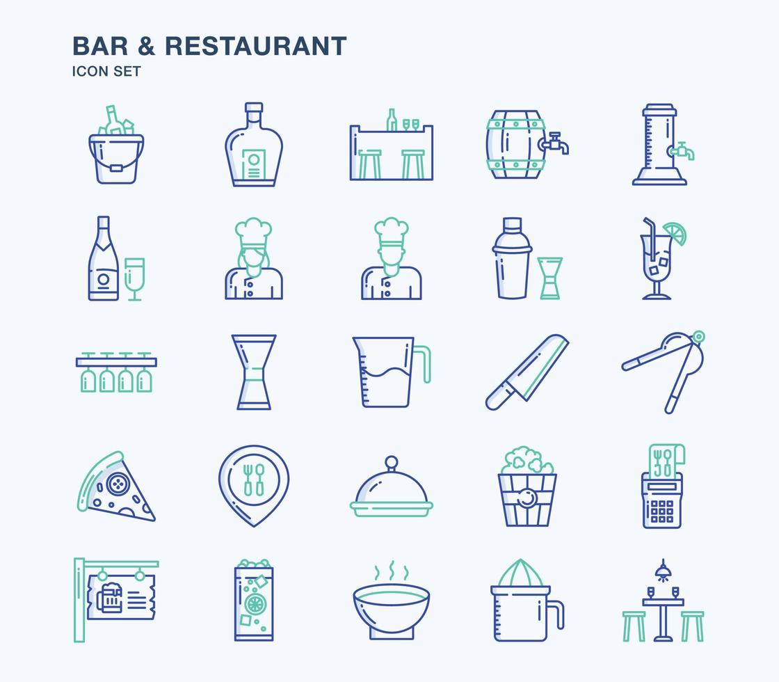 ensemble d'icônes colorées de contour de bar et de restaurant vecteur