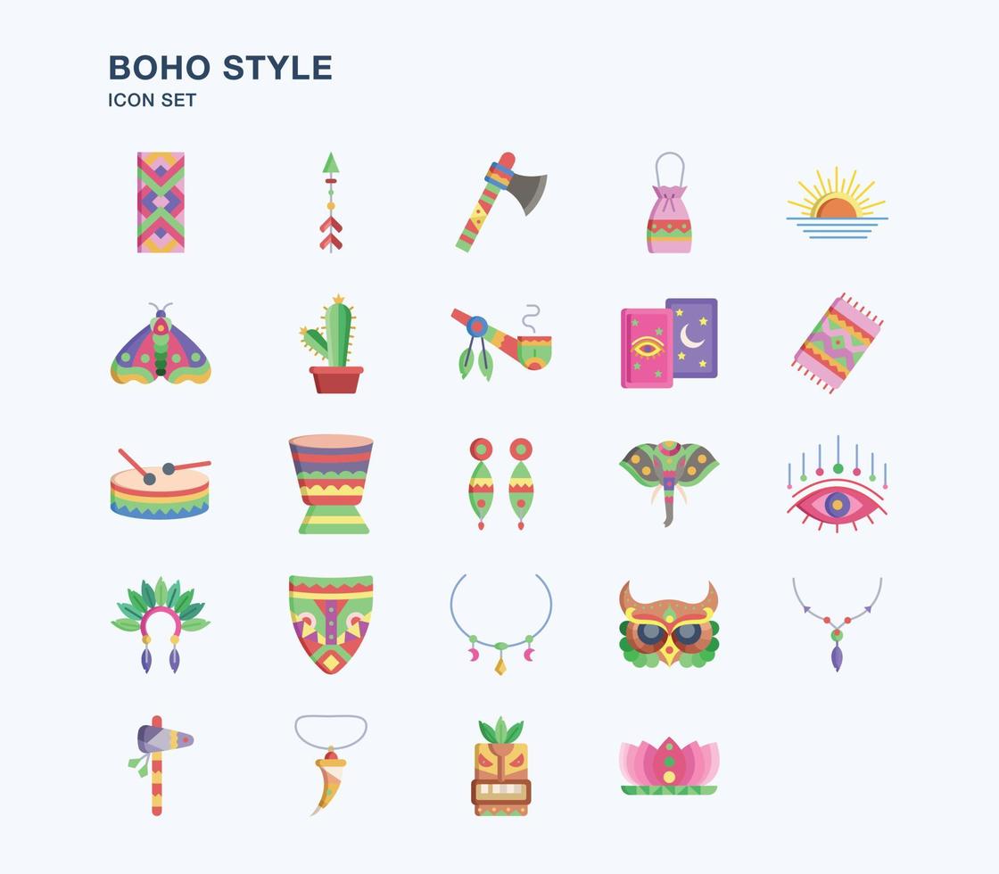 jeu d'icônes plat de style boho et tribal vecteur