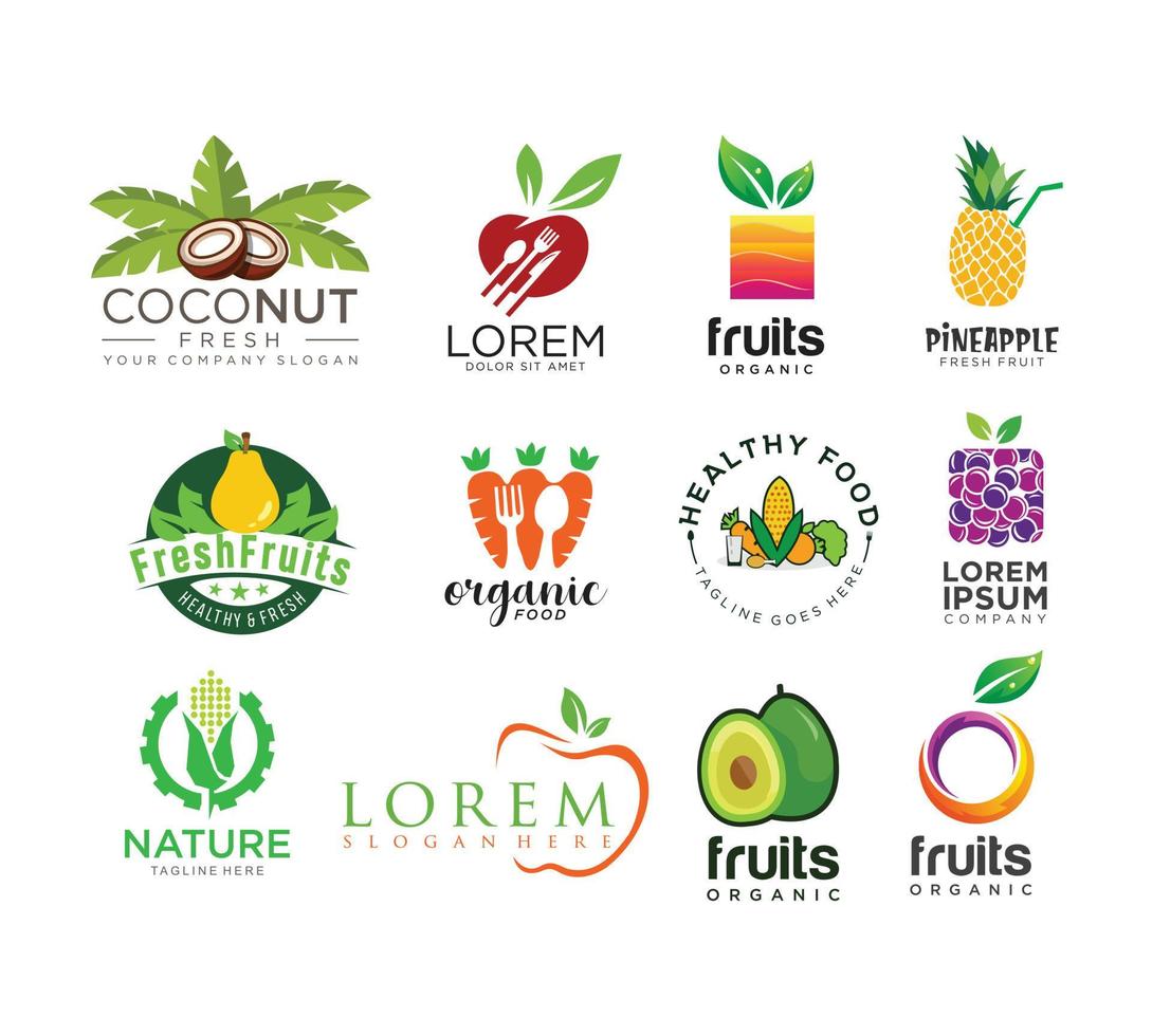 ensemble de logos de fruits et légumes pour l'épicerie illustration stock vecteur