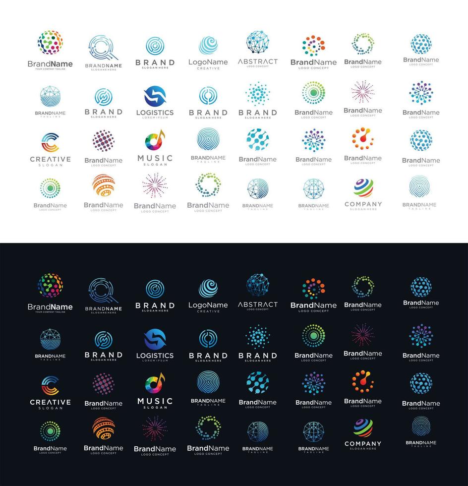 grand ensemble de conceptions de réseau de fil de logo tech cercle moderne vecteur
