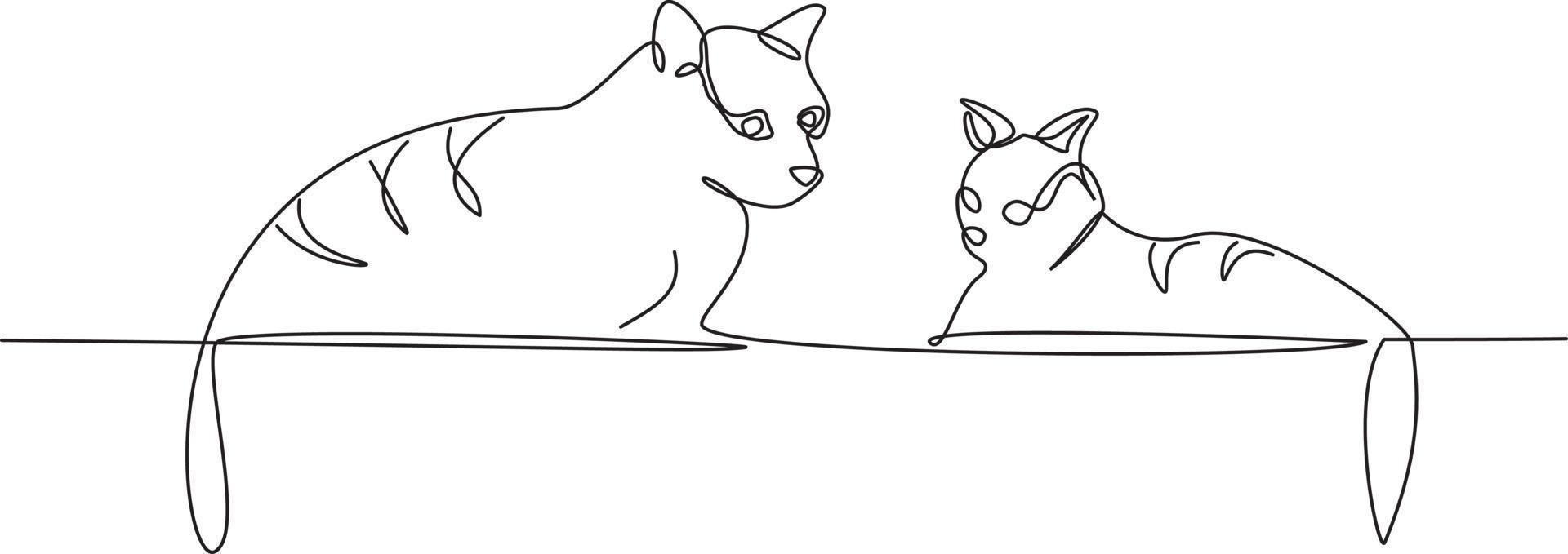 chat mignon d'une ligne jouant. art unifilaire. illustration de contour pour animaux de compagnie vecteur