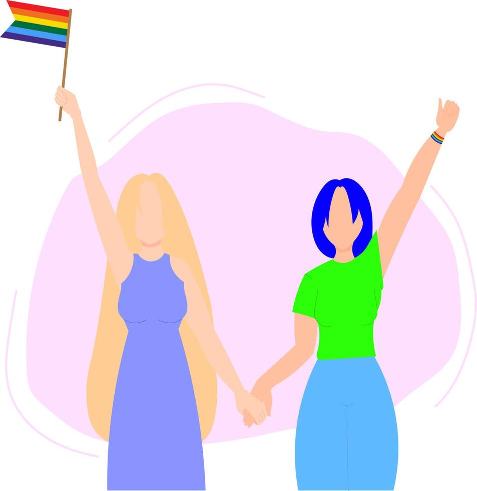 couple de lesbiennes main dans la main. illustration vectorielle plane vecteur