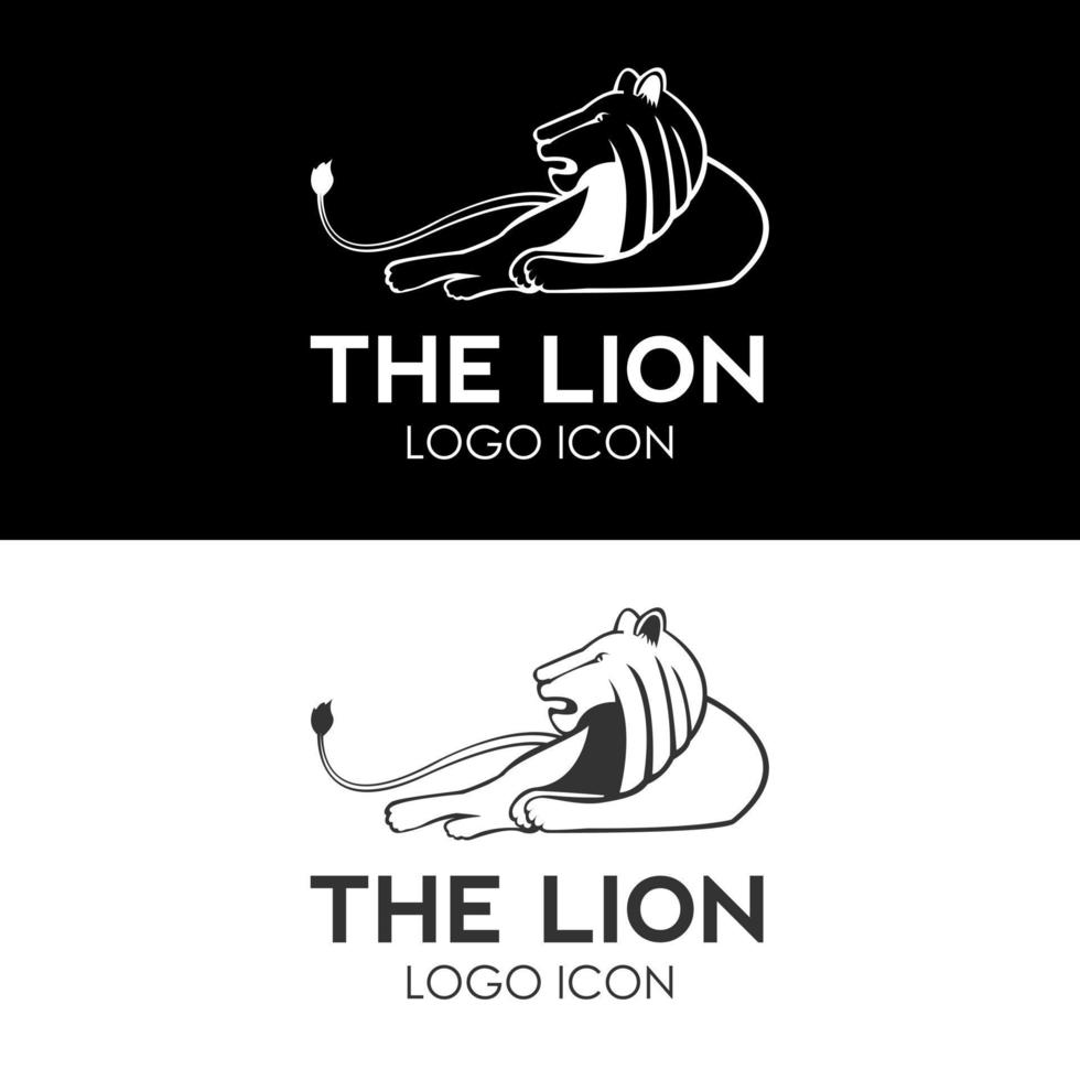 le grand lion couché montre sa puissance et sa grâce adaptées à la société de finance et de sécurité dans une icône de conception de logo de style contour simple vecteur
