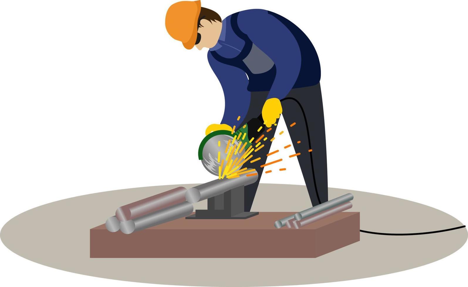 homme coupant du fer avec des roues scie à métaux outil électrique, rectifieuse pour couper le fer et le métal, homme travaillant dans la construction et la fabrication vecteur