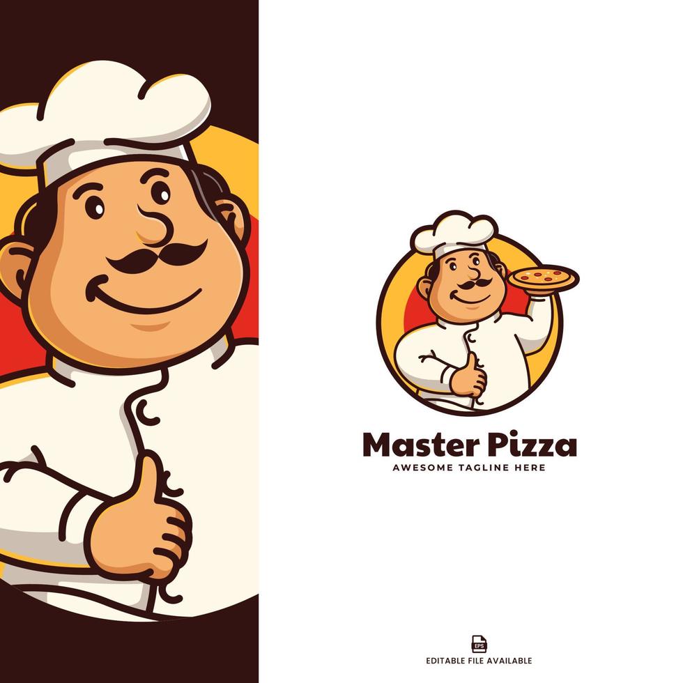 modèle de logo de mascotte de chef de pizza vecteur