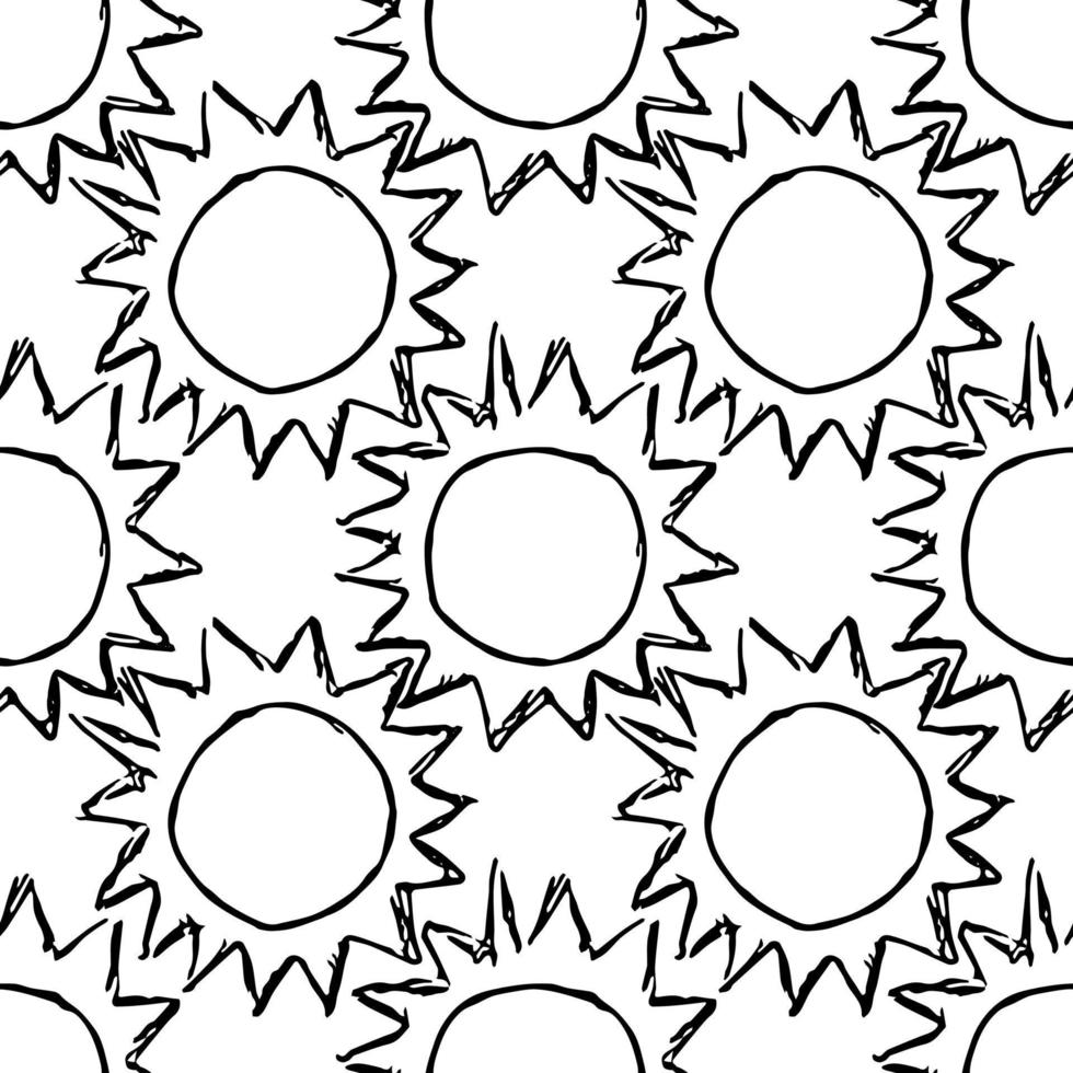 illustration vectorielle de doodle avec soleil. modèle d'espace sans soudure. fond de cosmos. vecteur