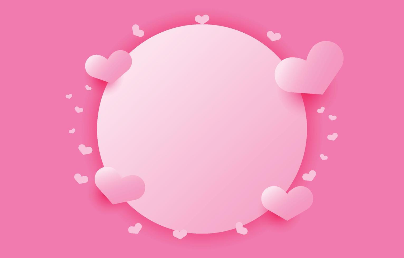 cadre de fond de cercle décoré de coeurs roses vifs, concept de la saint-valentin, couple, fête des mères, vecteur d'illustration de papier peint d'amour espace libre.
