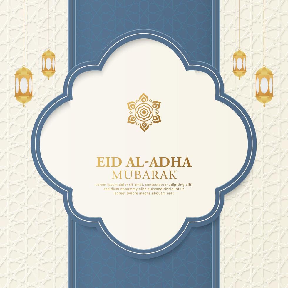 eid mubarak fond de luxe blanc arabe islamique avec motif géométrique et bel ornement avec des lanternes vecteur