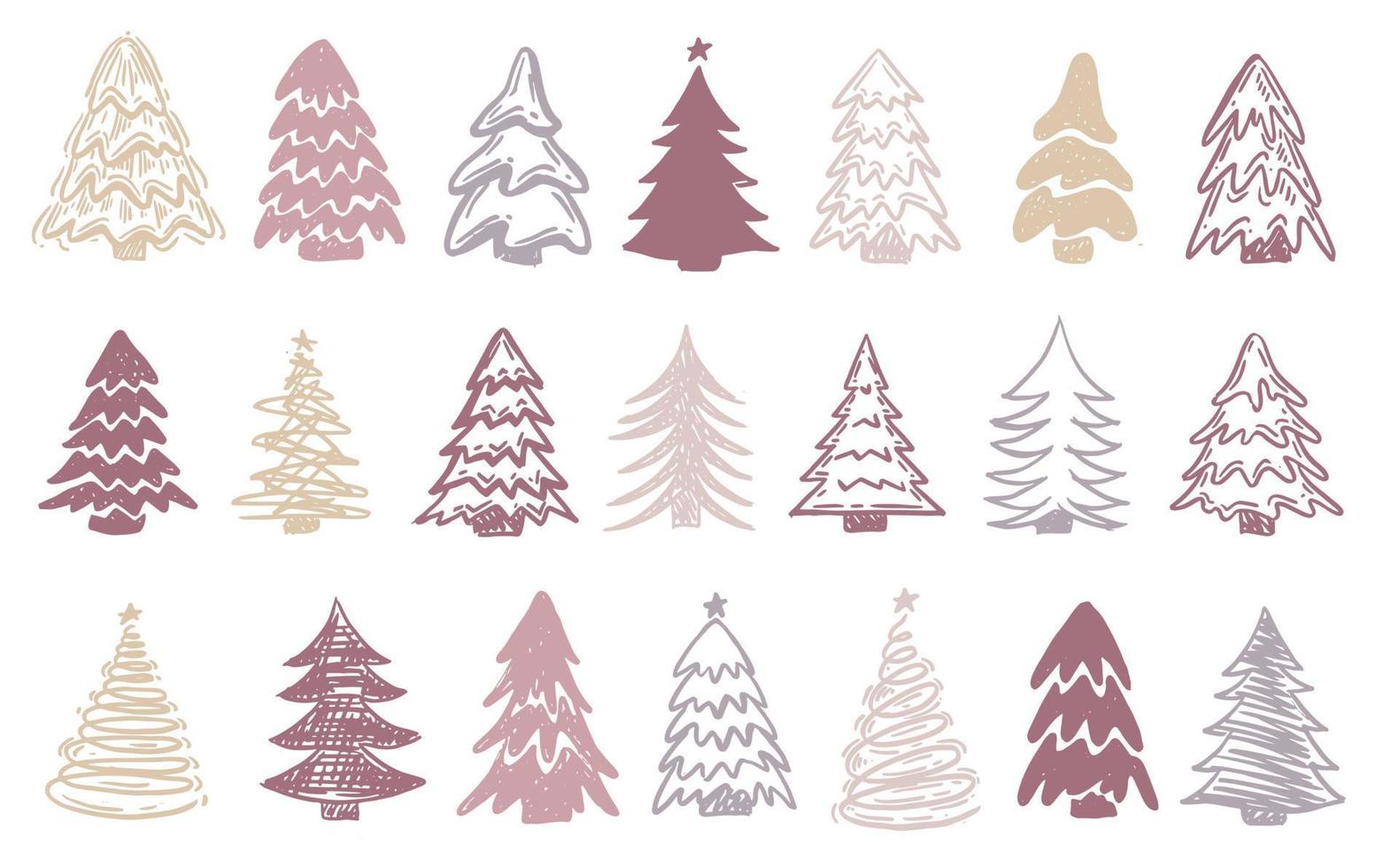 ensemble d'arbres de noël, illustrations dessinées à la main. vecteur