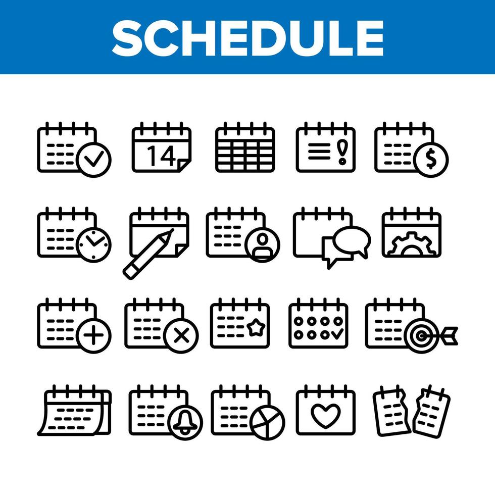 calendrier éléments de collection icônes définies vecteur