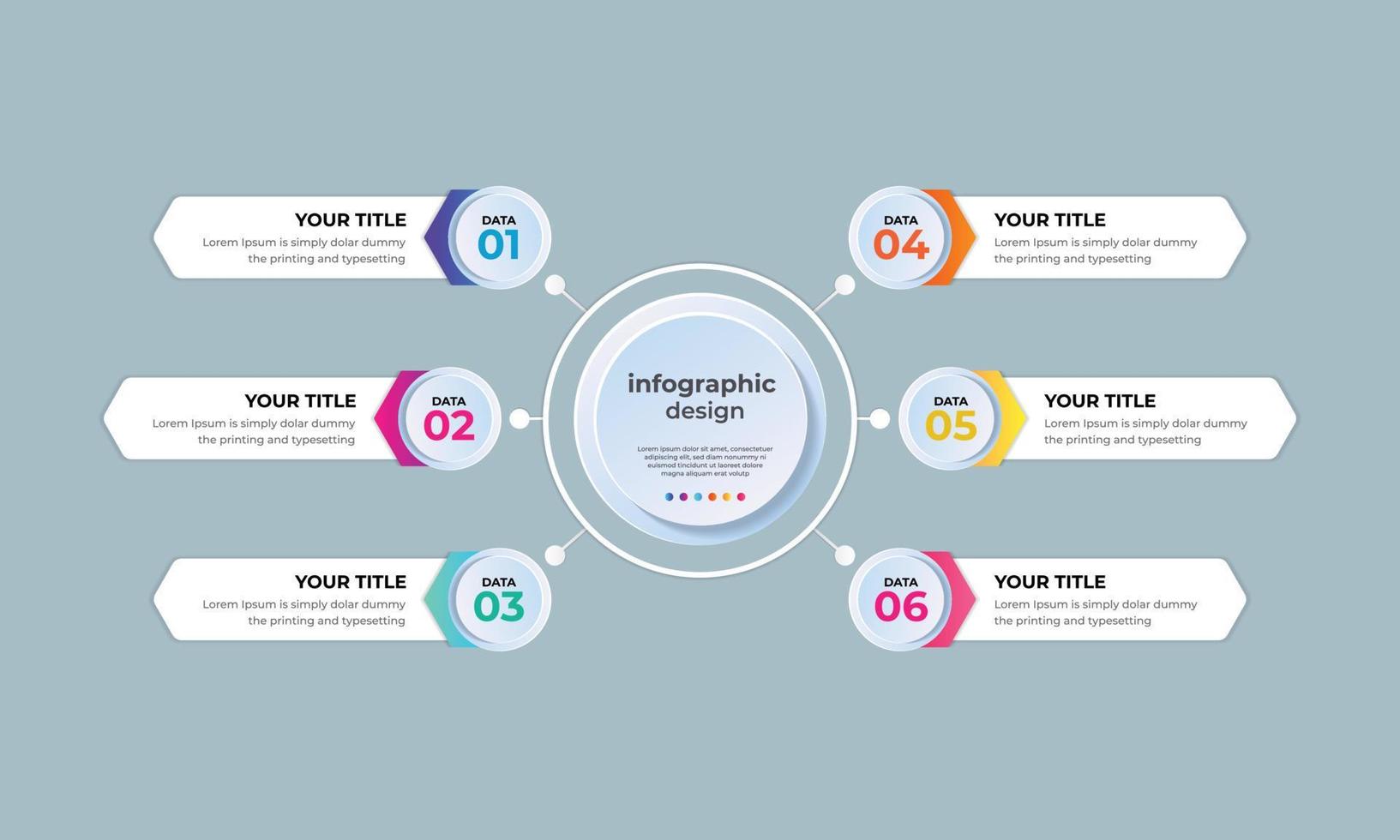 modèle de conception infographique de chronologie d'entreprise avec 6 étapes. peut être utilisé pour le graphique d'informations, le diagramme, l'organigramme et la brochure commerciale. vecteur