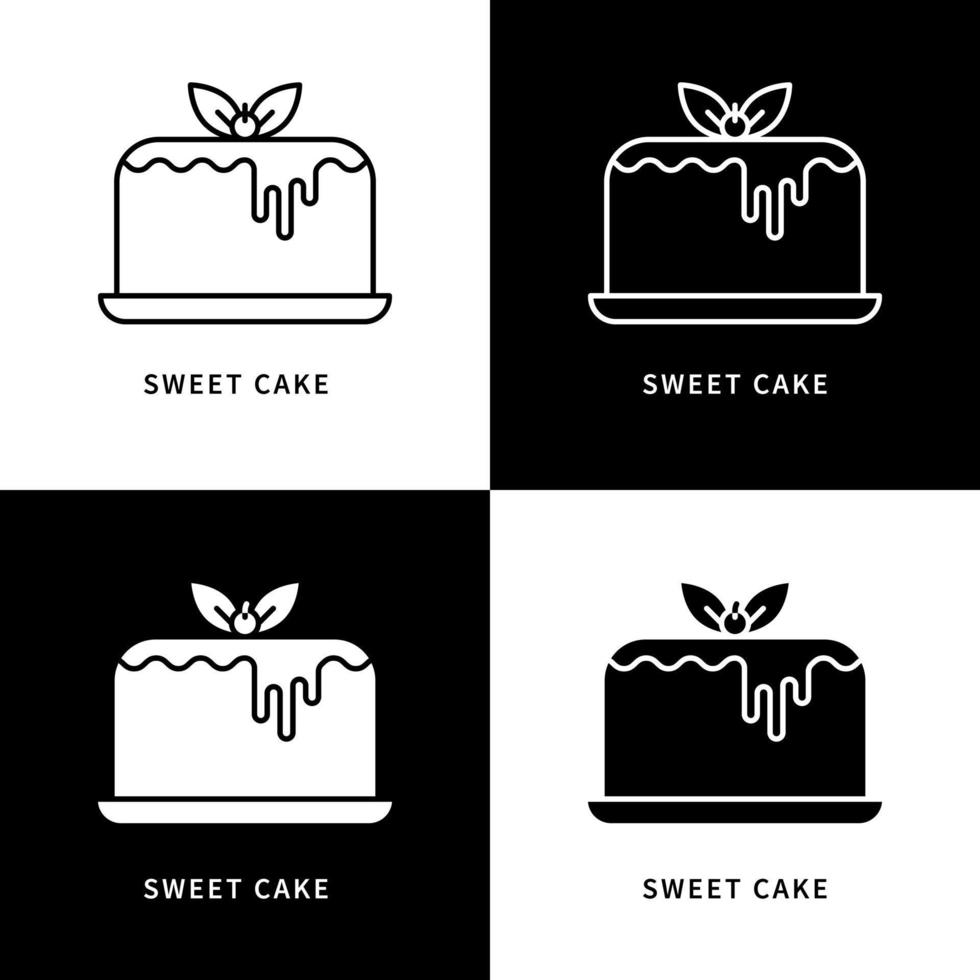 icône de gâteau sucré. logo de repas de dessert et de petit déjeuner. symbole de vecteur de pâtisserie et de boulangerie