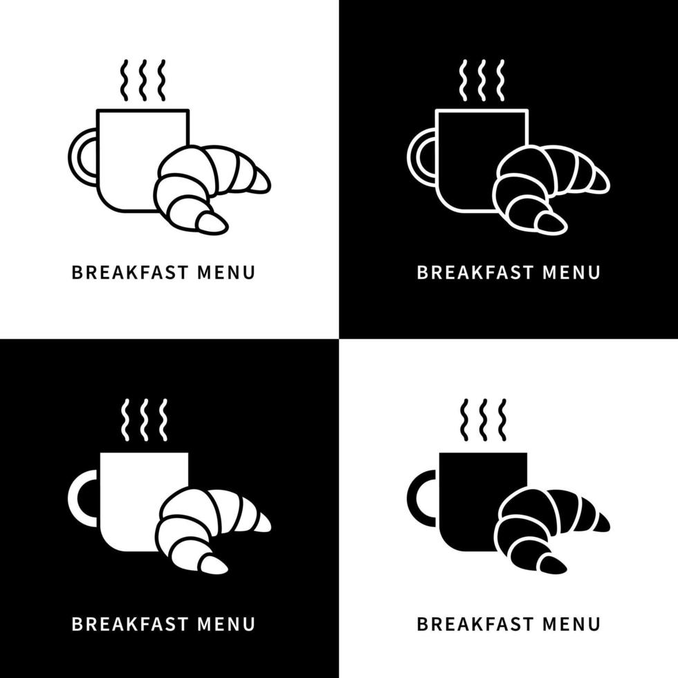 croissant et icône de boisson chaude. logo de la carte des desserts et du petit-déjeuner. symbole de vecteur de pâtisserie et de boulangerie