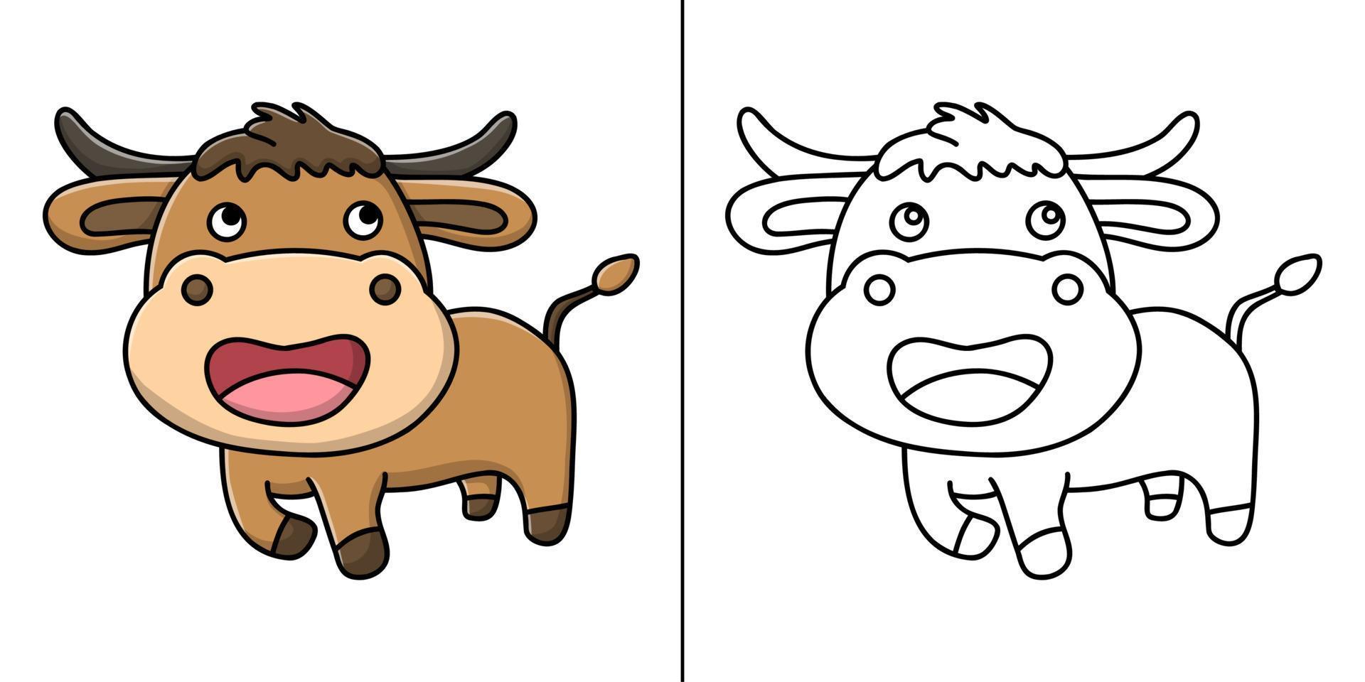 caricature d'icône de buffle. vache symbole vecteur enfants livre de coloriage