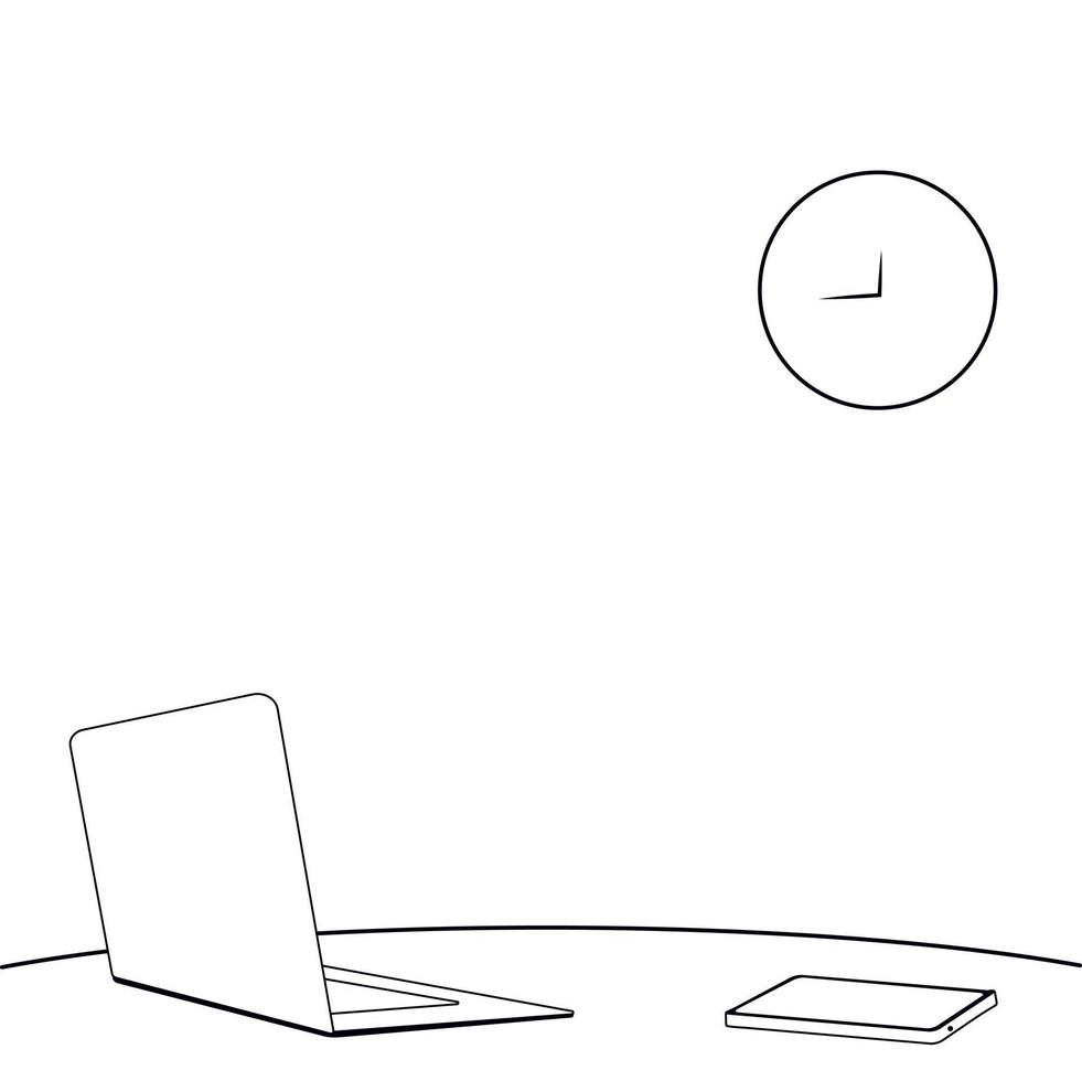 espace de bureau noir et blanc pour travailler ou étudier. intérieur de la maison. illustration vectorielle. vecteur