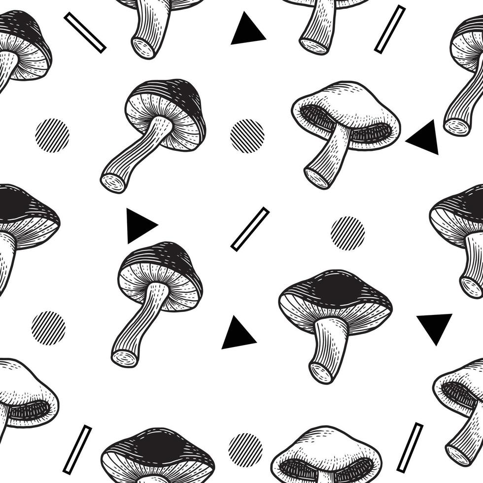 ensemble noir et blanc champignons aliments sains gravés à la main dessinés au hasard objet noir contour illustration blanc. vecteur