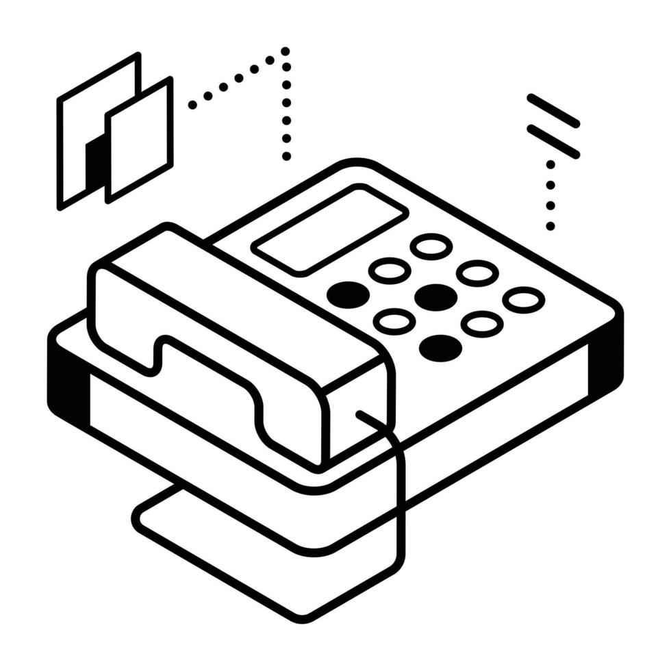 une icône de ligne isométrique de téléphone fixe vecteur