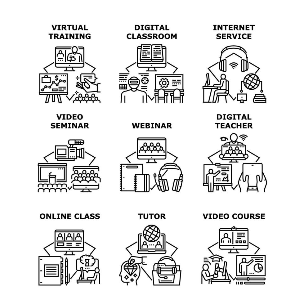 formation virtuelle set icônes illustrations vectorielles vecteur