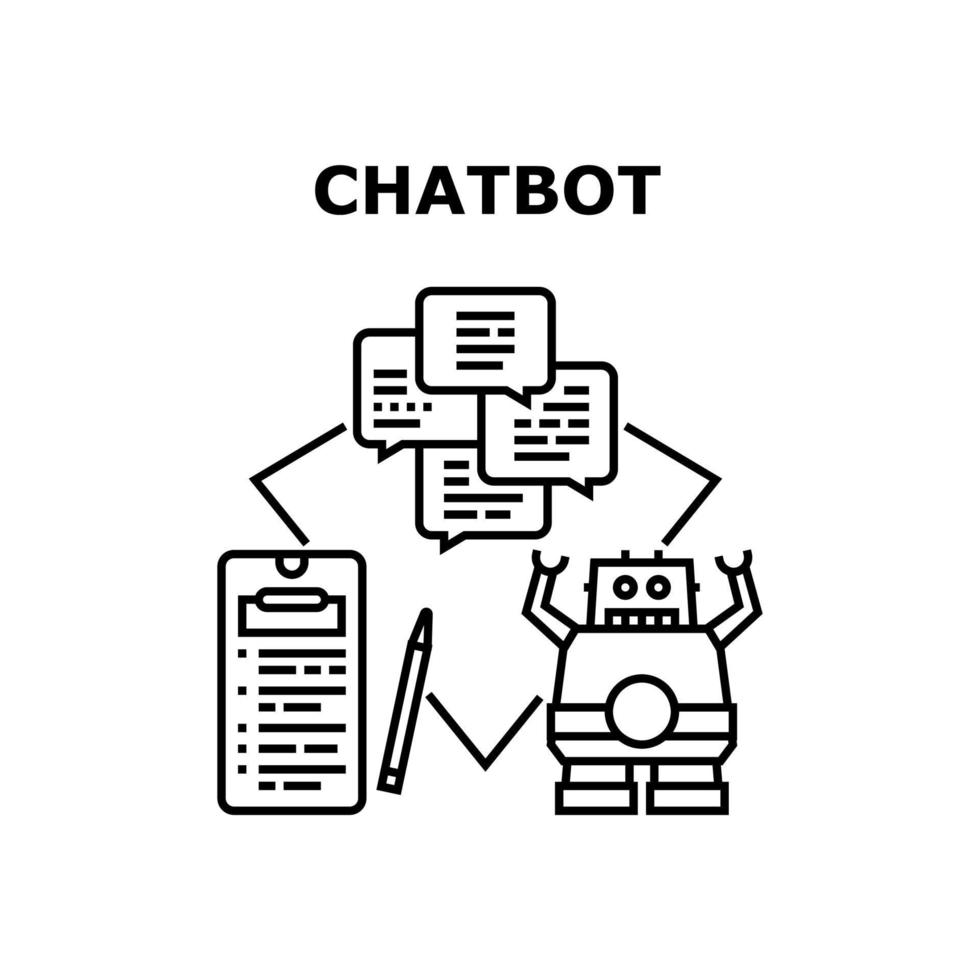 illustration noire de concept de vecteur de système de chatbot