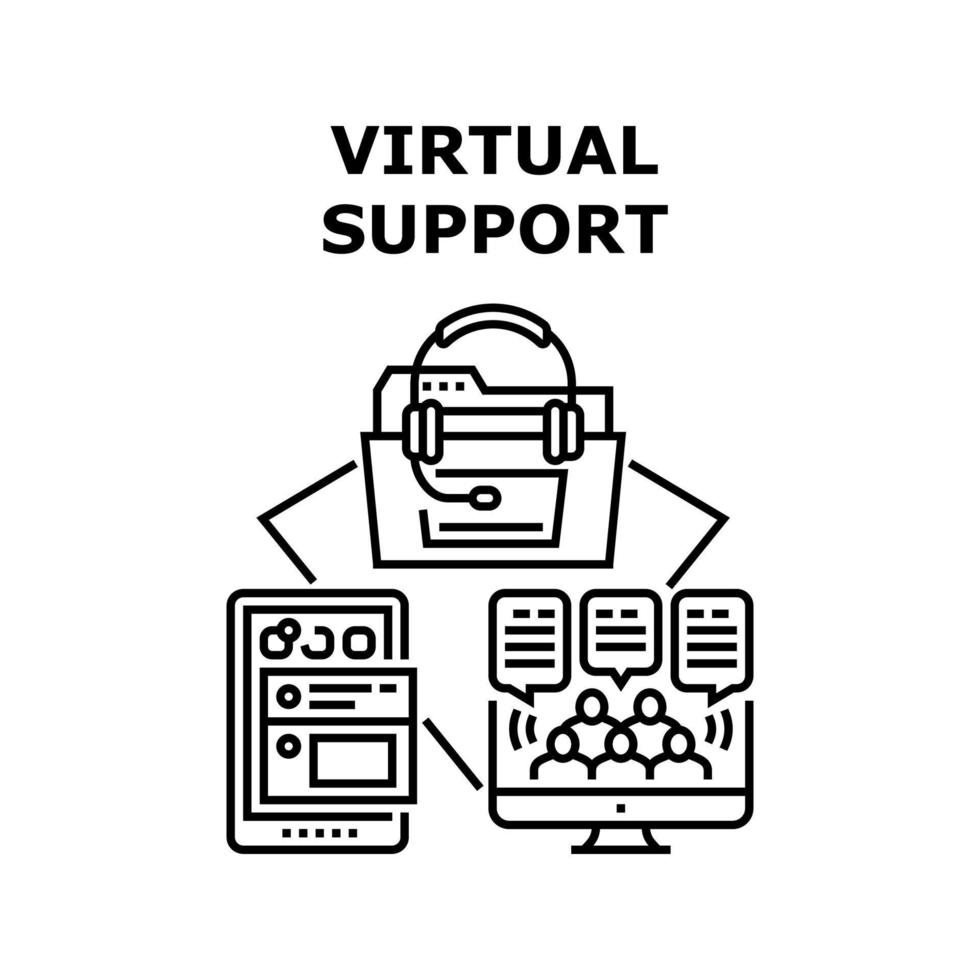illustration noire de concept de vecteur de support virtuel