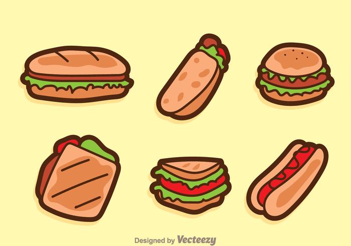Icônes de bande dessinée en sandwich vecteur