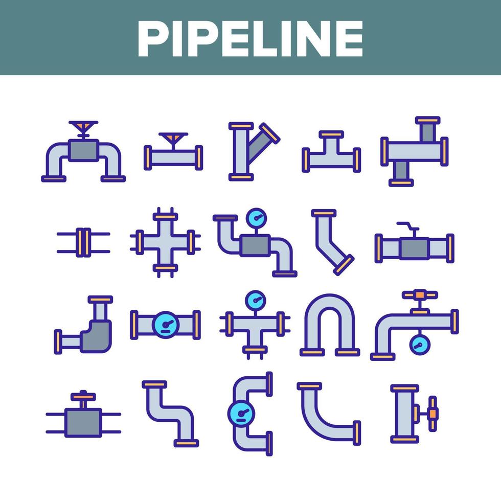 vecteur de jeu d'icônes d'éléments de collection de pipeline