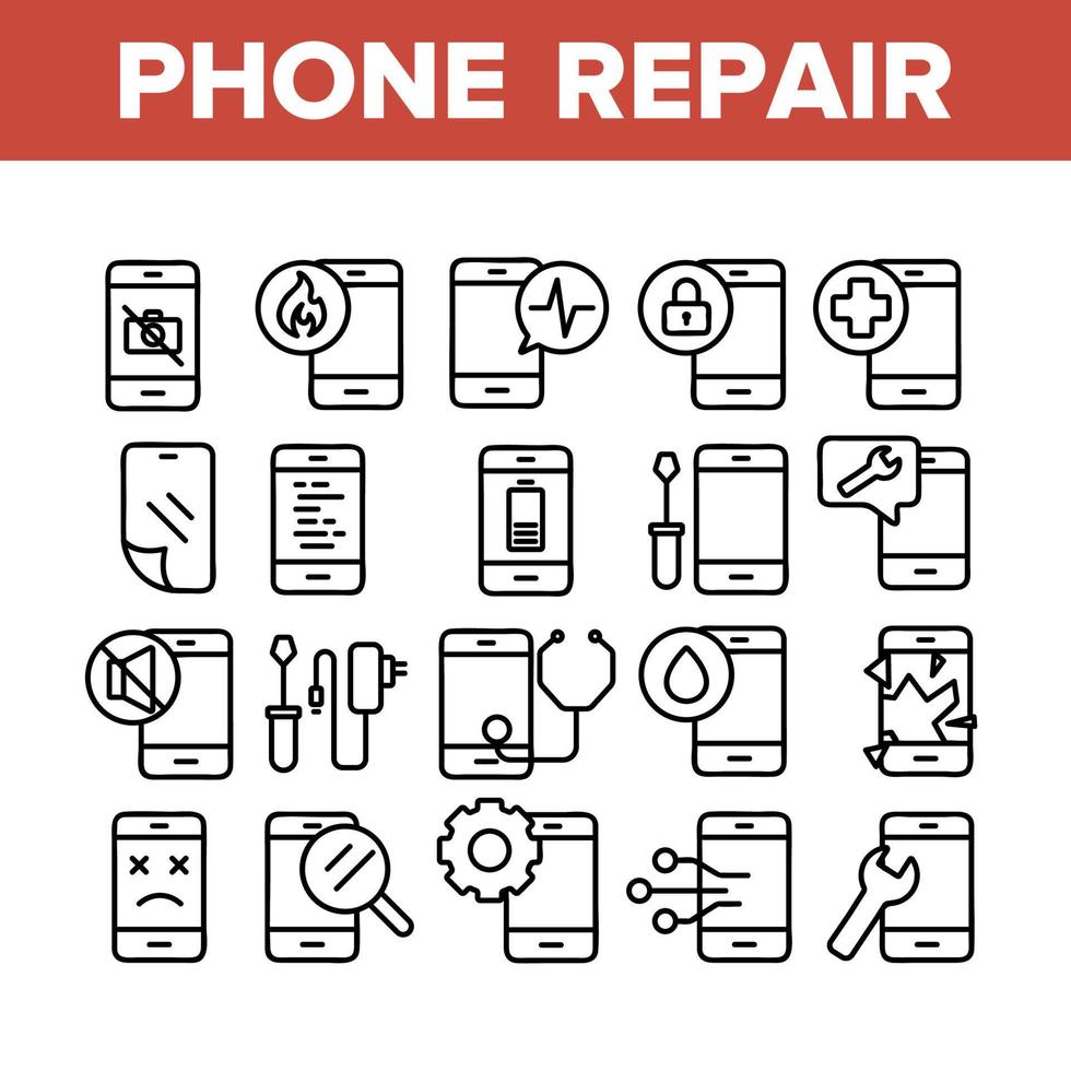 icônes de collection de service de réparation de téléphone définies vecteur
