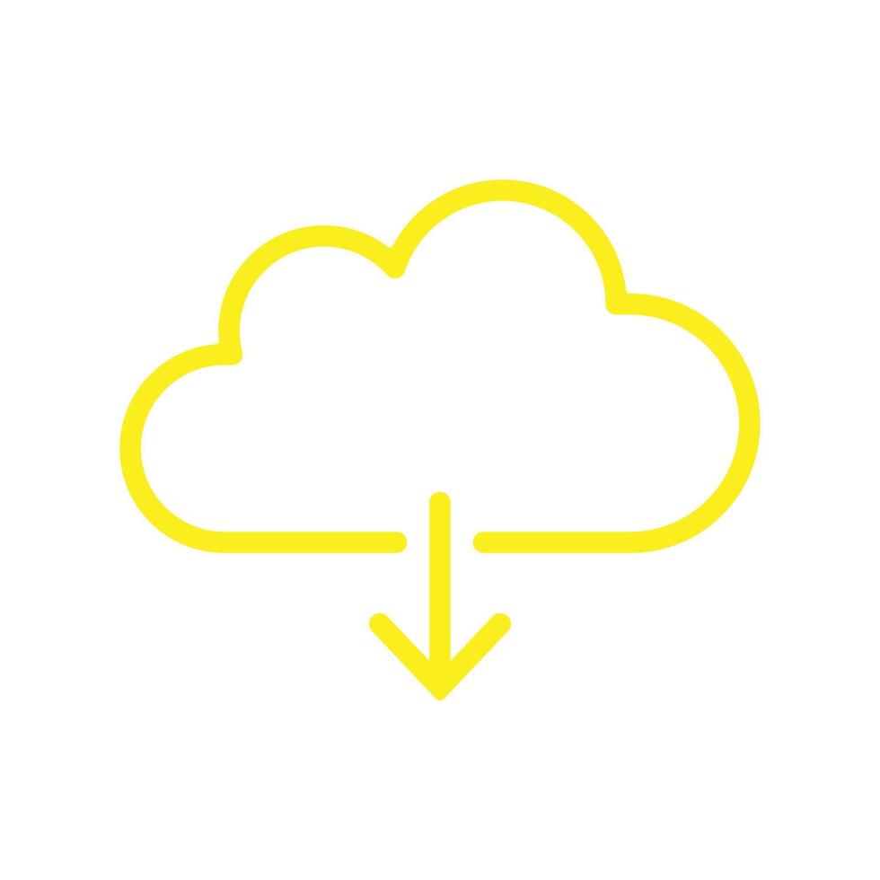 eps10 icône de ligne de téléchargement de nuage vecteur jaune isolé sur fond blanc. téléchargement du symbole du plan dans un style moderne simple et plat pour la conception, le logo et l'application mobile de votre site Web