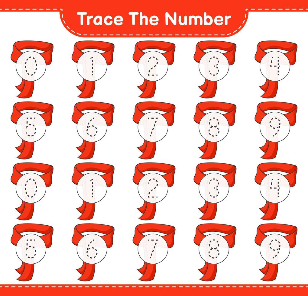 tracer le numéro. numéro de traçage avec foulard. jeu éducatif pour enfants, feuille de calcul imprimable, illustration vectorielle vecteur