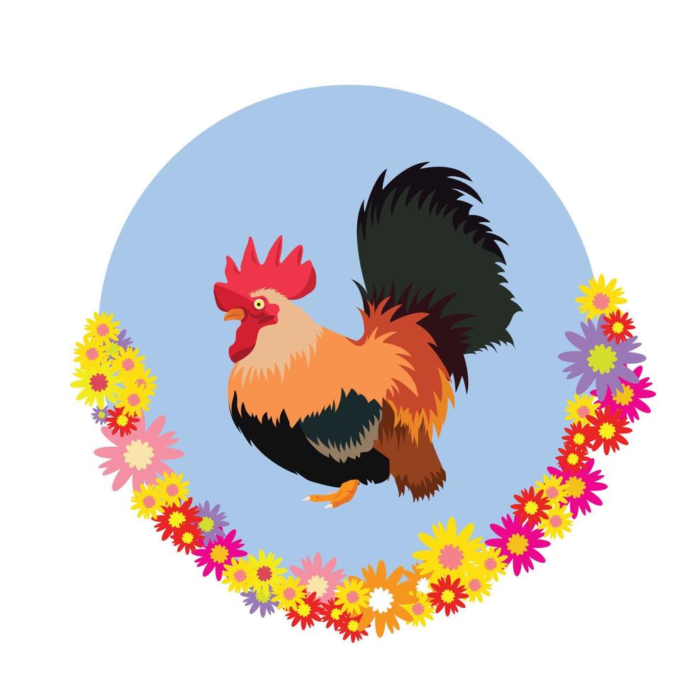 poulet et fleur sur fond blanc, illustration vectorielle vecteur