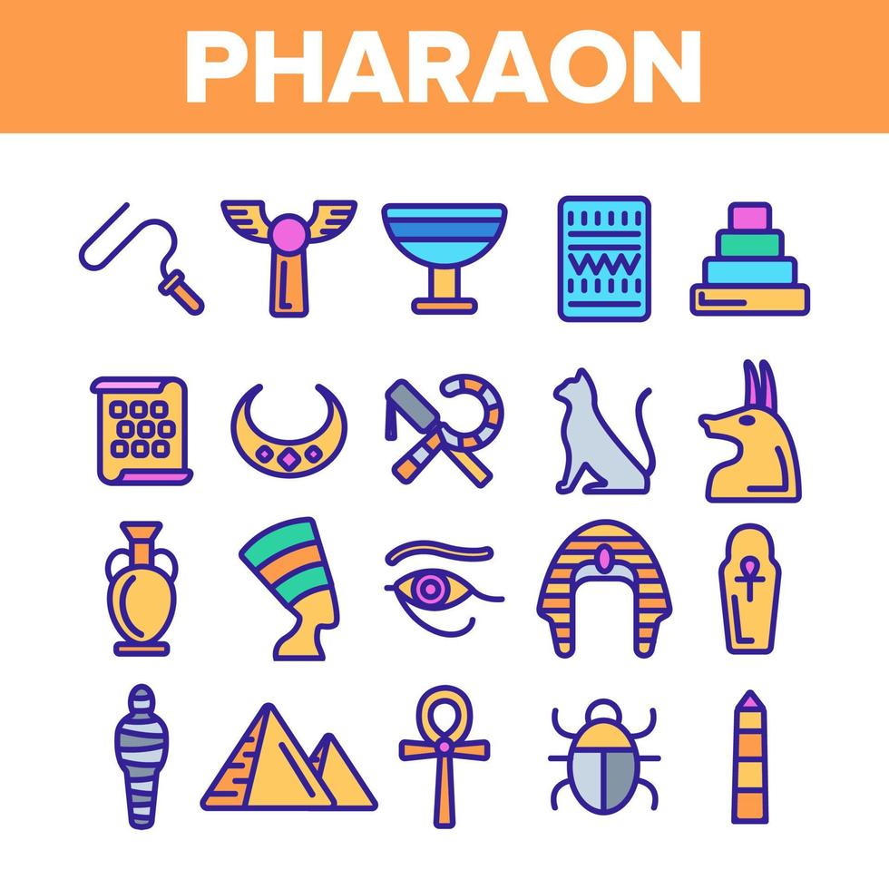 pharaon, jeu d'icônes de fine ligne vecteur roi egypte