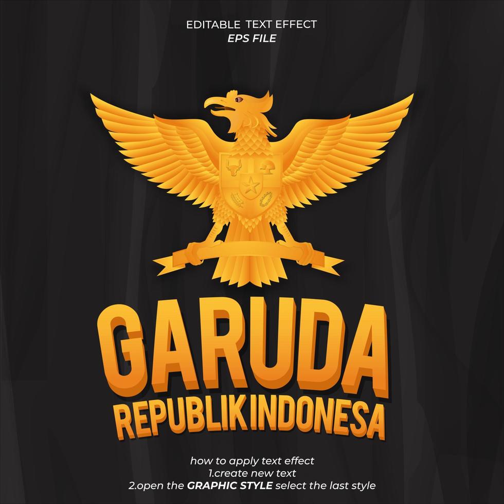 effet de texte 3d garuda indonésie. modèle de fête de l'indépendance de l'indonésie vecteur