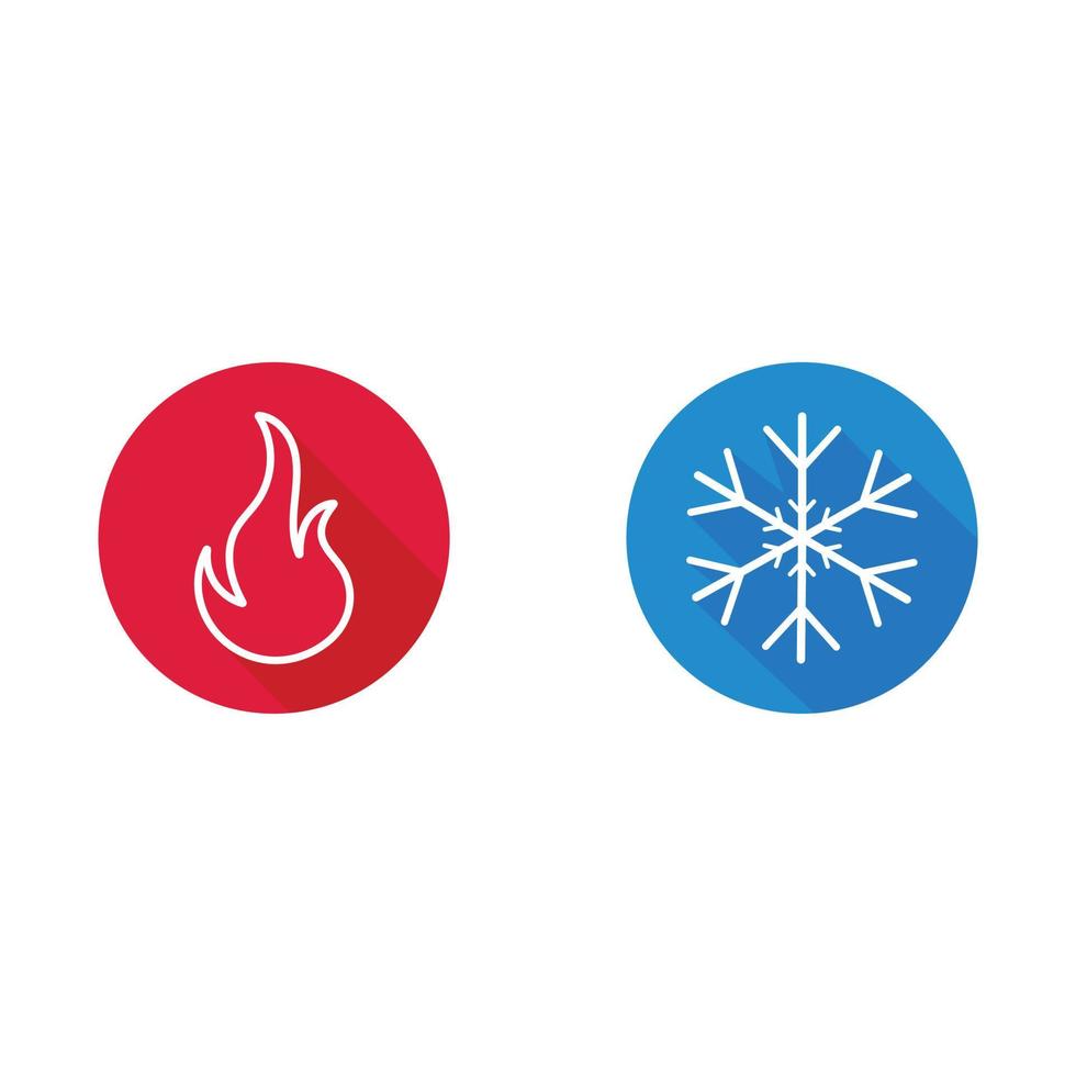 signe froid et chaud. concept de conception de lac de neige et de flamme. bouton de refroidissement et de chauffage. vecteur d'illustration