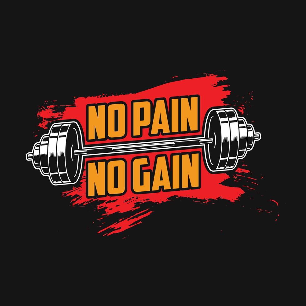 citation de gym - pas de douleur pas de gain - conception de t-shirt vectoriel