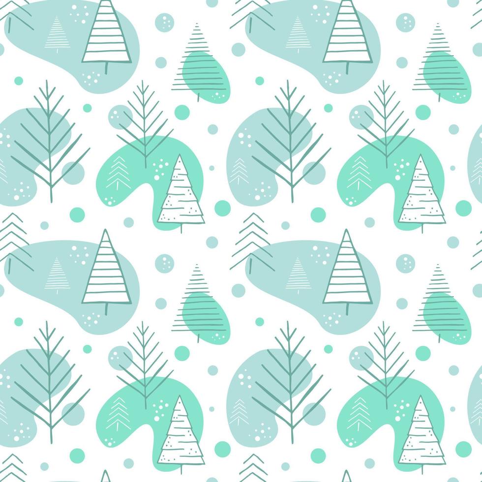 dessin à la main de la forêt d'arbres de noël et motif harmonieux de taches de couleur dans un style scandinave. paysage d'hiver. conception pour papier peint, textile. illustration vectorielle stock. vecteur