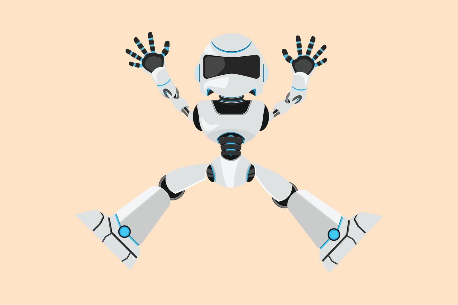conception d'entreprise dessinant un robot heureux sautant avec les bras et les jambes levés. développement technologique futur. processus d'intelligence artificielle et d'apprentissage automatique. illustration vectorielle de style dessin animé plat vecteur