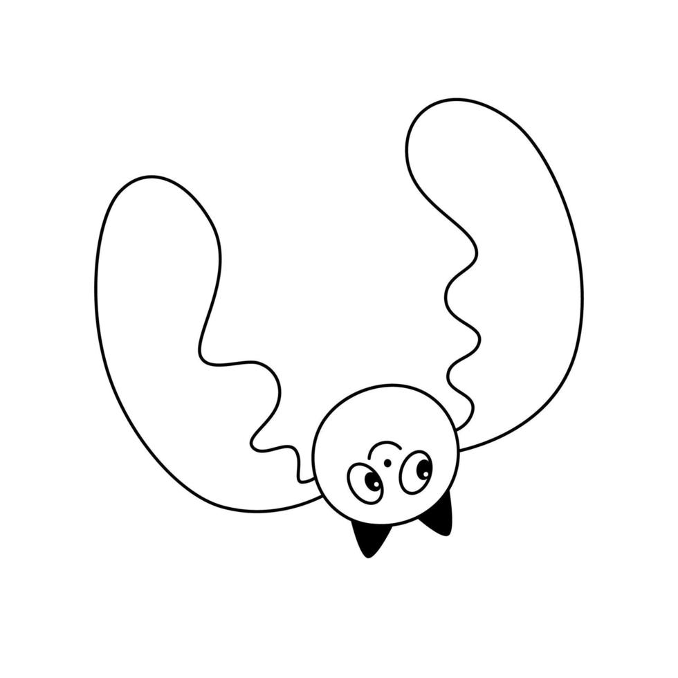 doodle heureux mignon chauve-souris vole à l'envers croquis de contour vecteur