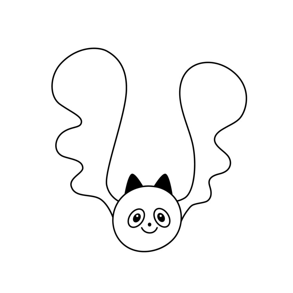 Doodle mignon chauve-souris heureuse avec ses ailes relevées croquis de contour vecteur