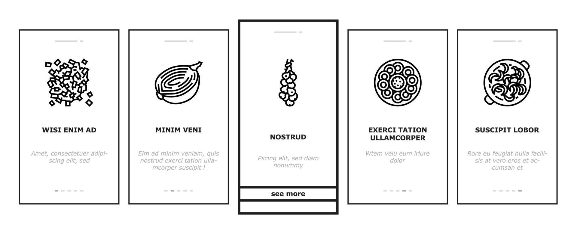 oignon frais vitamine légume onboarding icons set vector