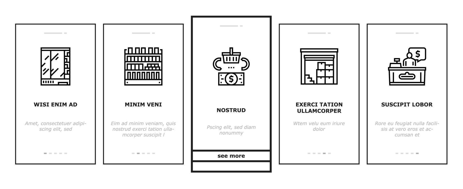 magasin de supermarché onboarding icons set vector