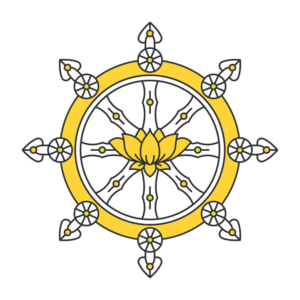 dessin au trait dharmachakra. roue du dharma. symbole sacré du bouddhisme. illustration vectorielle isolée vecteur