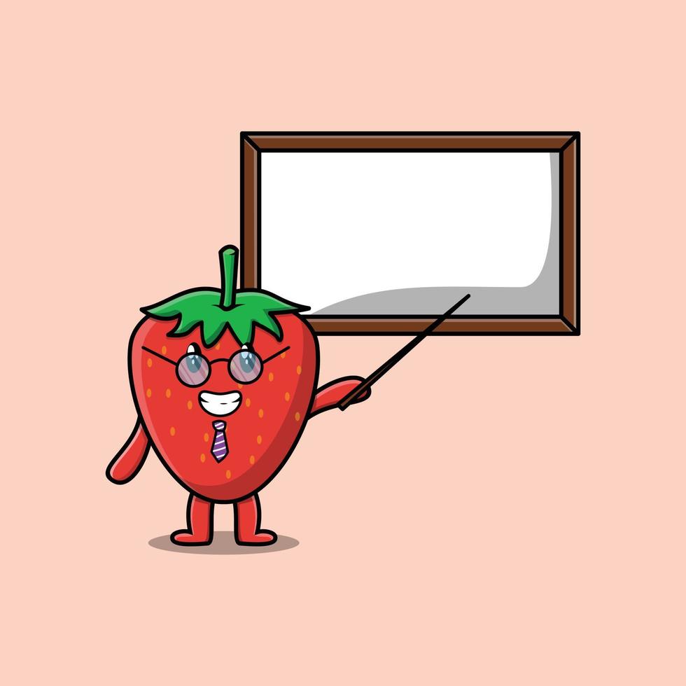 mignon dessin animé fraise enseignement avec tableau blanc vecteur