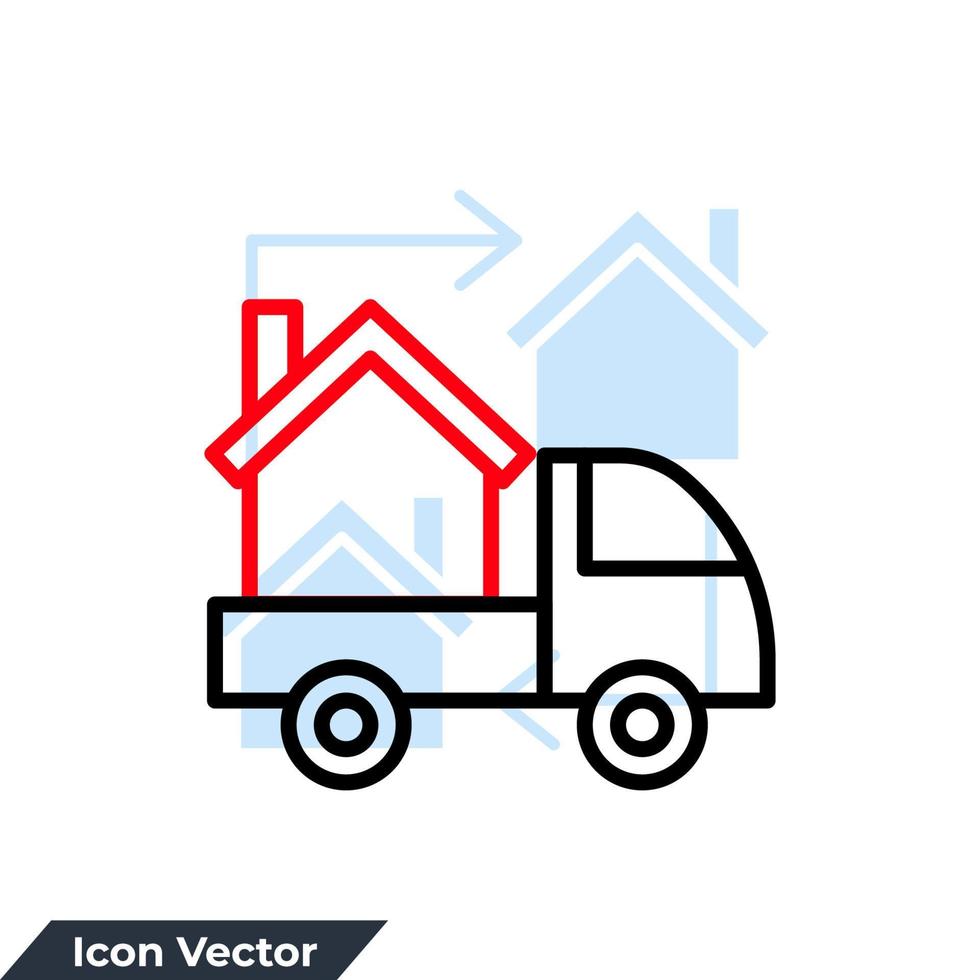 illustration vectorielle de logo d'icône de maison de déménagement. modèle de symbole de camion de livraison à domicile pour la collection de conception graphique et web vecteur