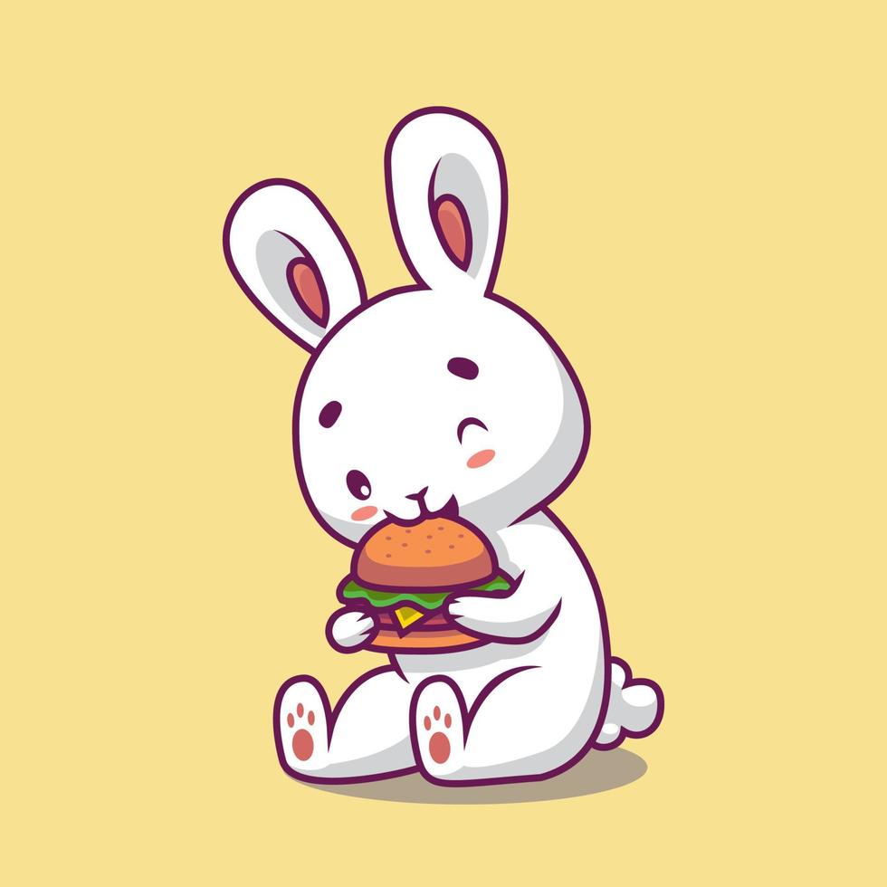 lapin mignon manger illustration de dessin animé de burger vecteur