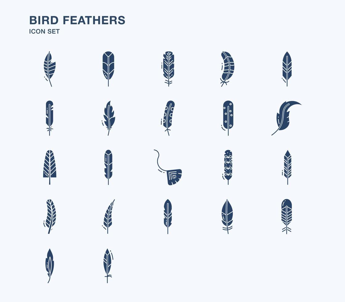 ensemble d'icônes solides de plumes d'oiseaux vecteur