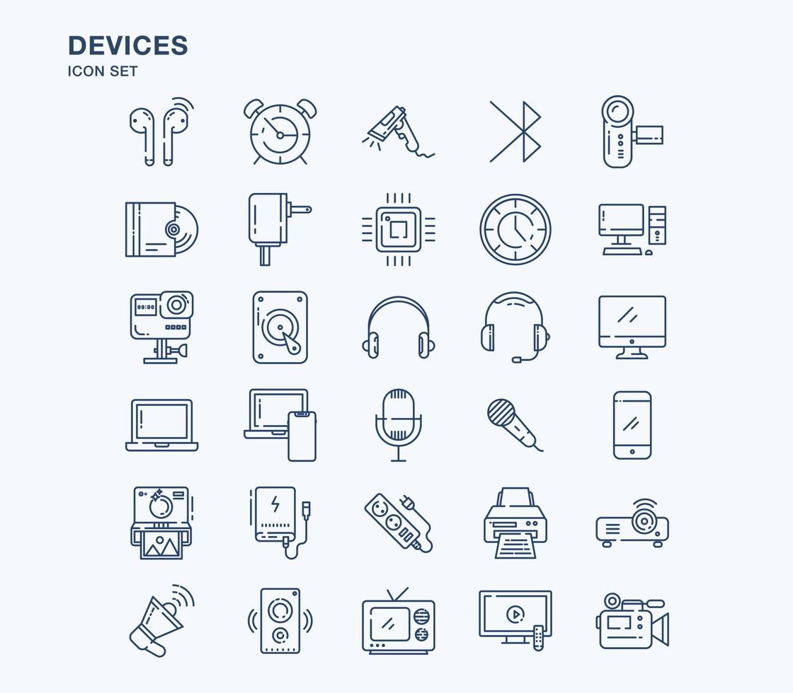 ensemble d'icônes de contour d'appareils et de gadgets vecteur